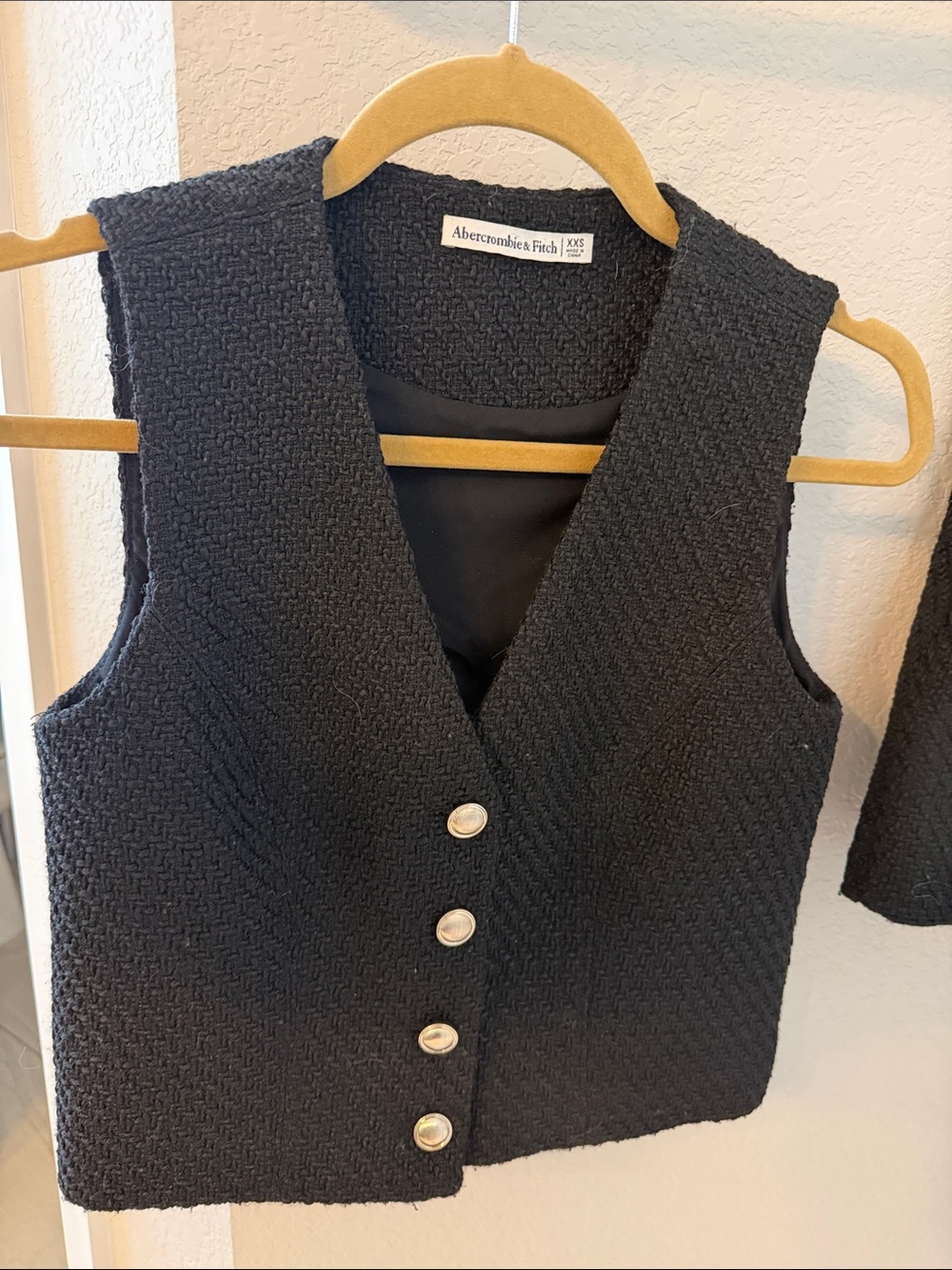 Abercrombie & Fitch Black Tweed Buttoned Vest